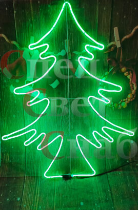 Уличное световое панно "Елочка" Зеленая 85х70см неон
